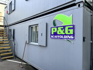 PG Scaffolding external stand off sign CNC 2 A-Signs and Embroidery